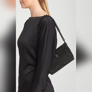 Kurt Geiger Black Crystal-Embellished Shoulder Bag with Chain Handle